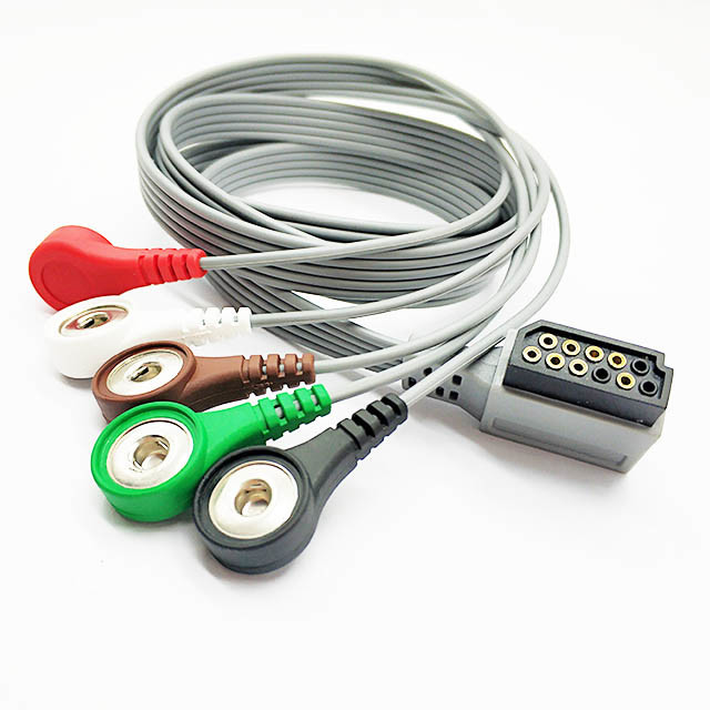 HP 4 Leads Anti Electricity holter Cable , High Strength Continuous Ecg Monitoring Holter cable grey